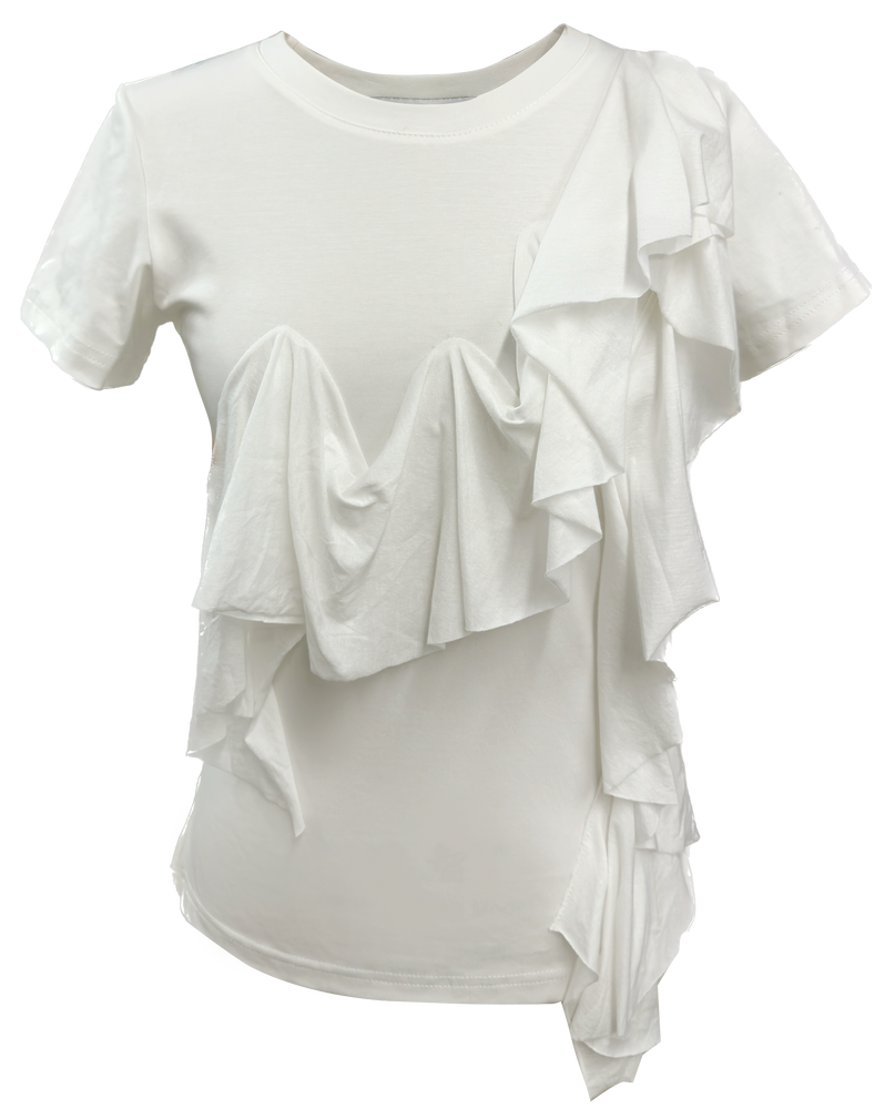 White irregular ruffled T-shirt没价格