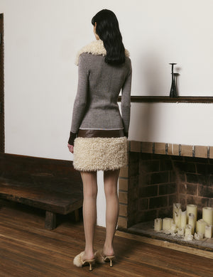 Removable fur collar zipper knit