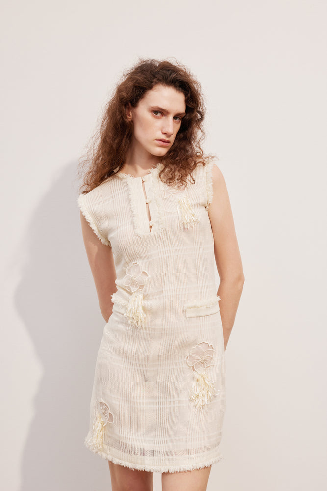 Hollow Bead Embroidery Vest Dress