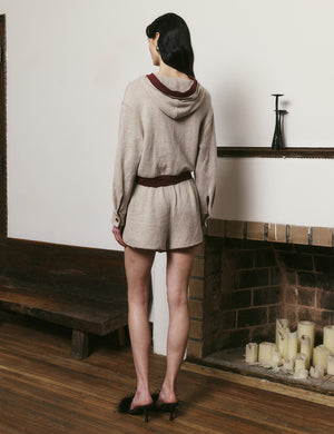 Contrast color hooded cashmere short sweatshirt