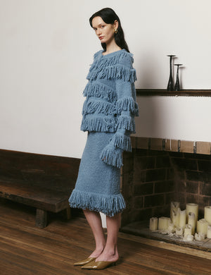 Blue-green fringed skirt