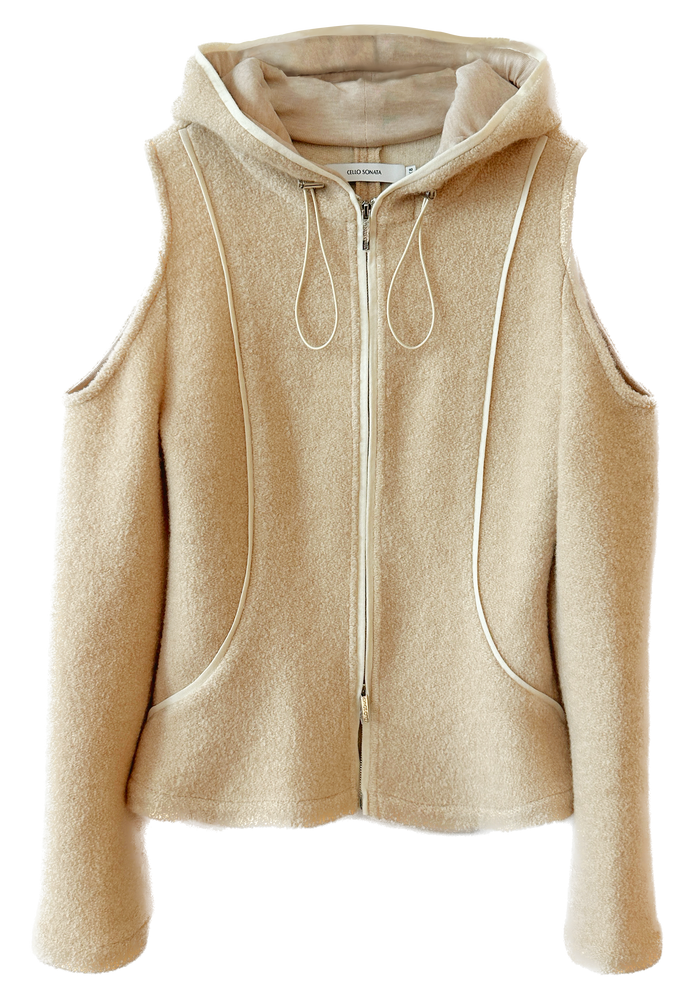 Cashmere contrasting hem zipper hoodie