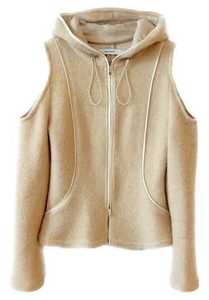 Cashmere contrasting hem zipper hoodie