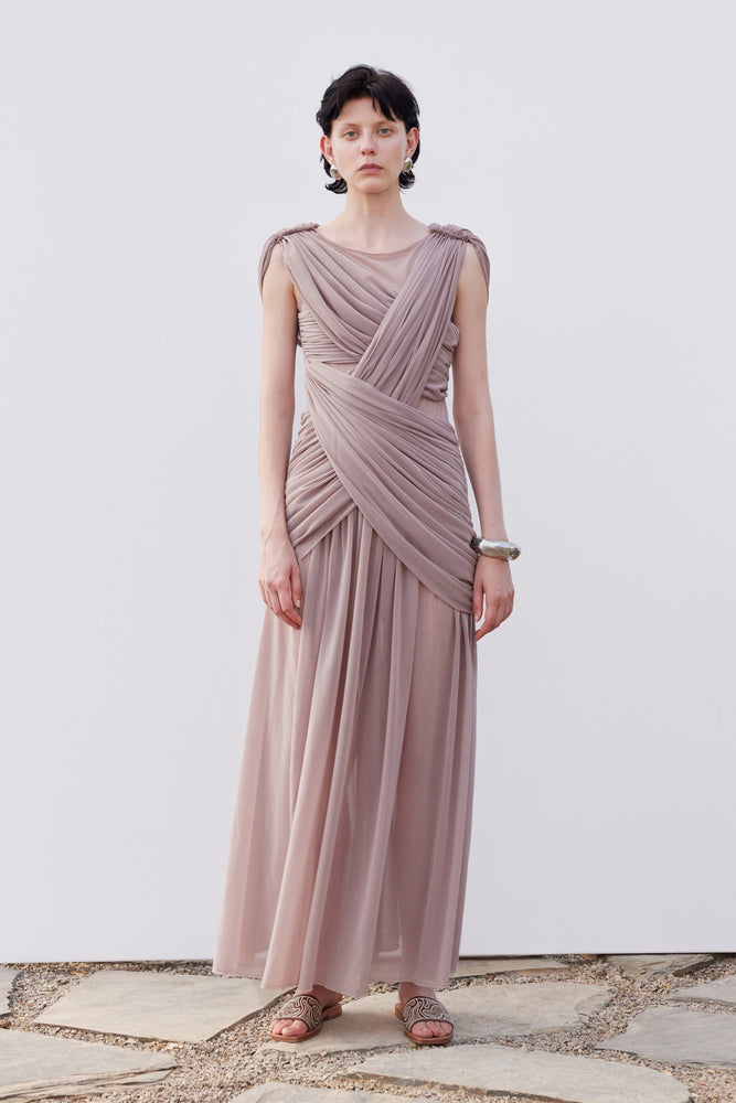 Pleated Drape Long Dress