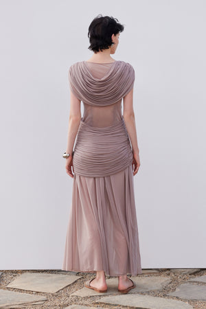 Pleated Drape Long Dress