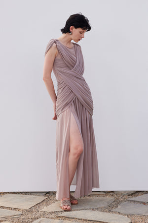 Pleated Drape Long Dress