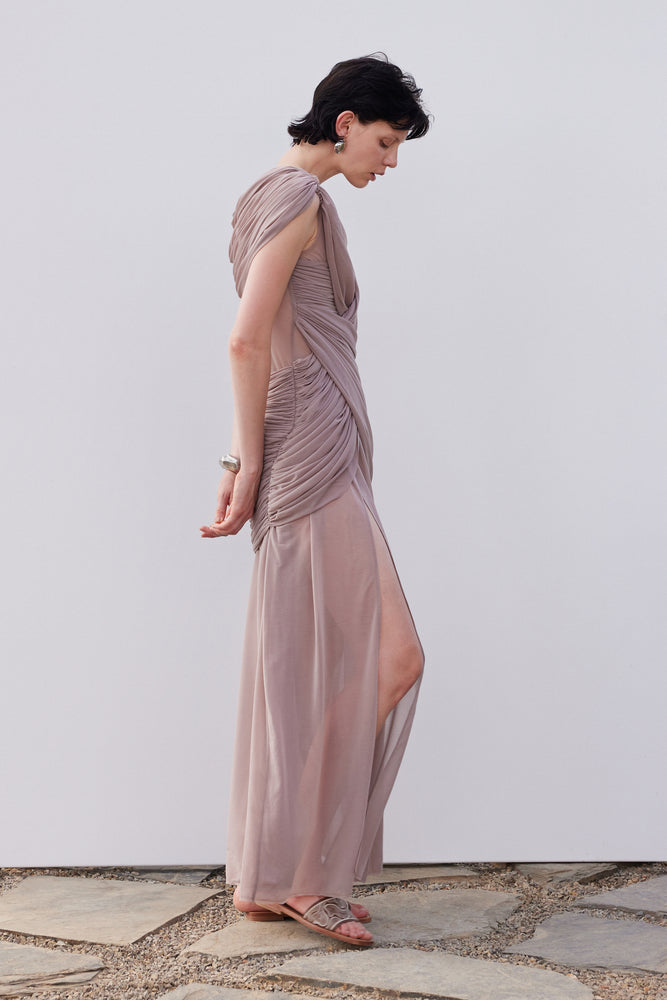 Pleated Drape Long Dress