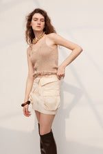 Knitted beaded vest with broken edges Color: Light camel