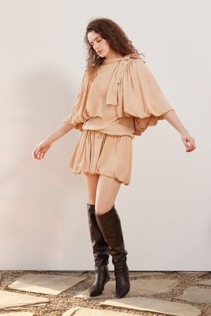 Cape Lantern Sleeve Tie Dress