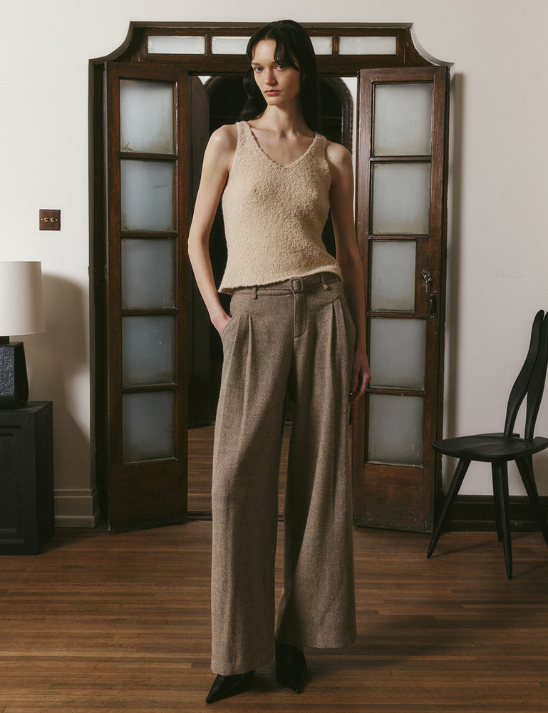 Pleated wool wide-leg pants