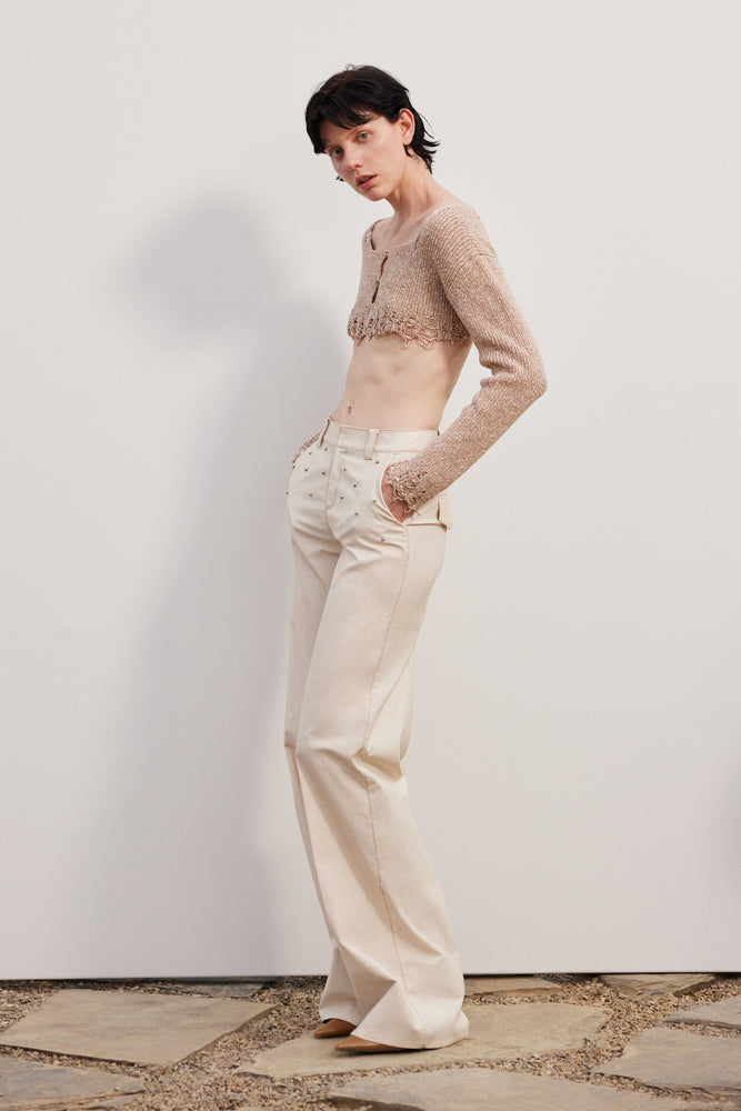 Riveted contrast straight pants