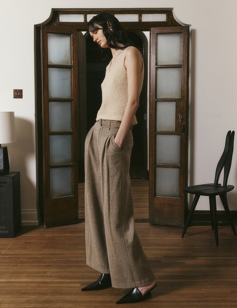 Pleated wool wide-leg pants