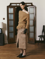 Ostrich wool hem oblique shoulder sweater