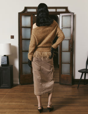 Ostrich wool hem oblique shoulder sweater