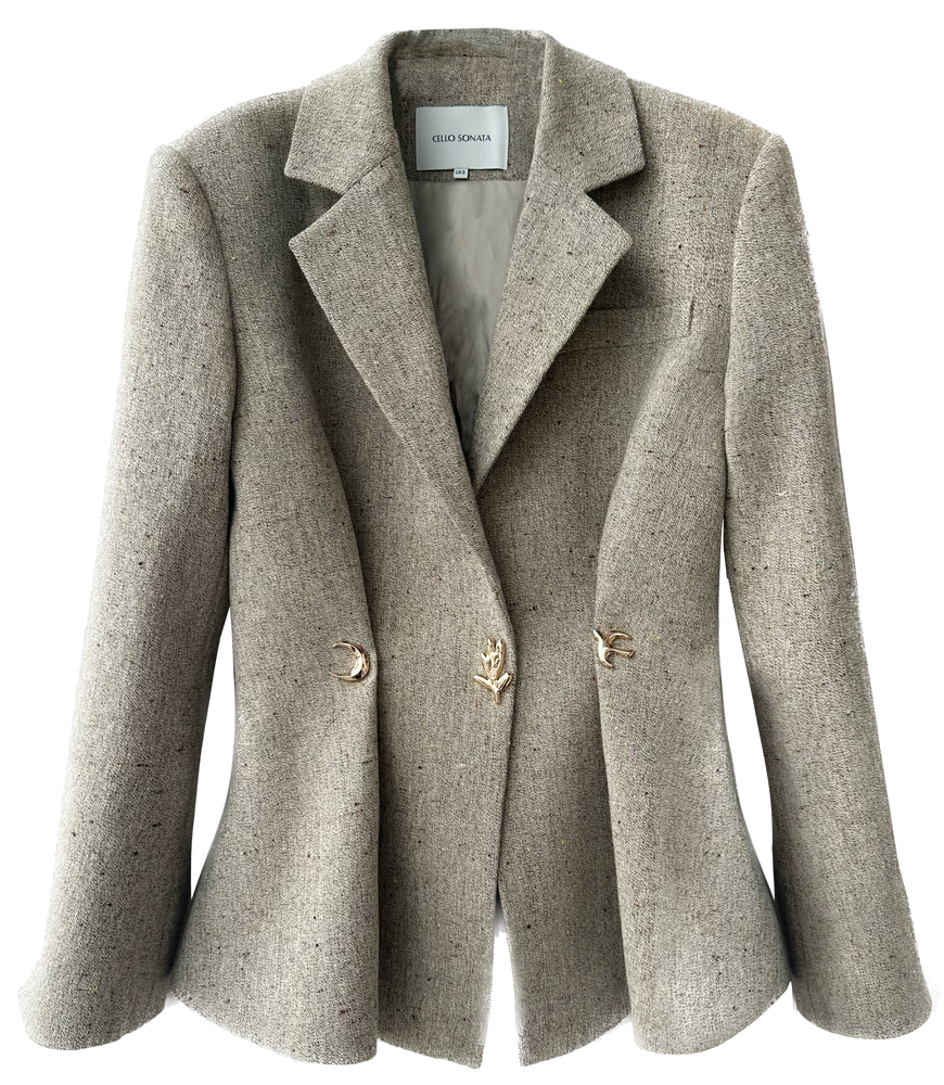 Waisted wool suit jacket