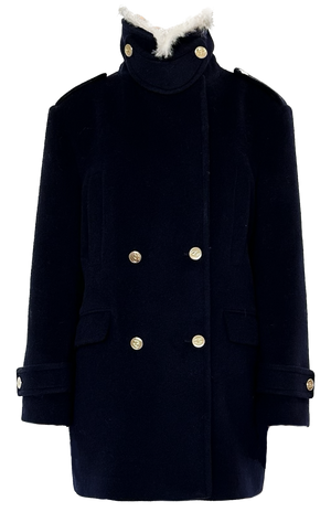 Double-breasted wool coat with fur collar