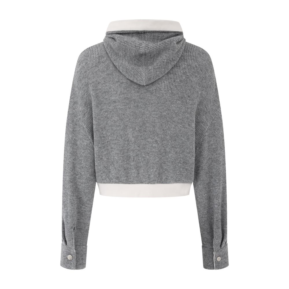 Contrast color hooded cashmere short sweatshirt