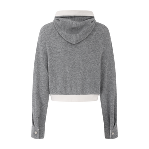 Contrast color hooded cashmere short sweatshirt