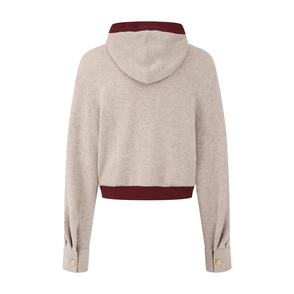 Contrast color hooded cashmere short sweatshirt