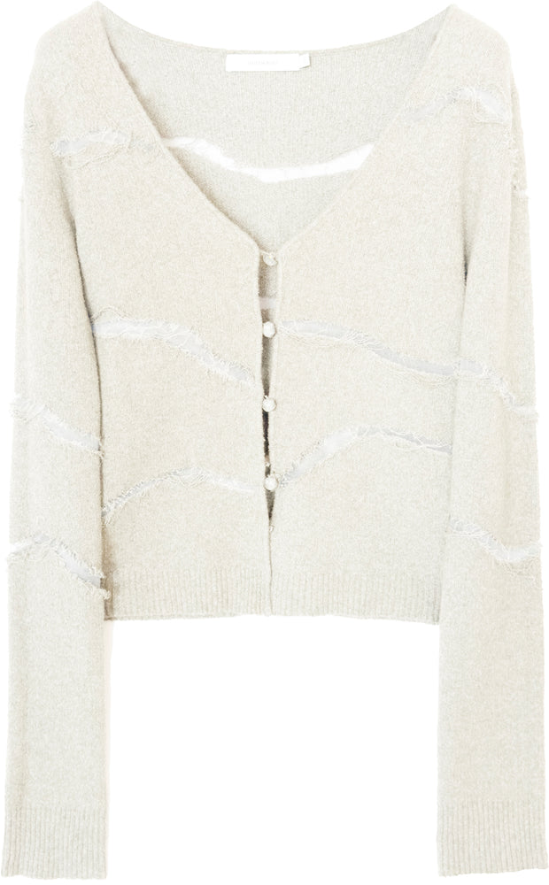 White Irregular Hollow Knit Cardigan