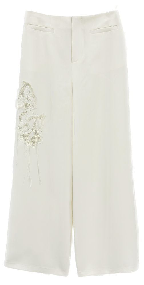 Flower Embroidered Low-Rise Trousers