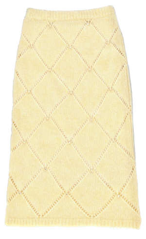 Goose yellow and off-white diamond hollow knitted skirt