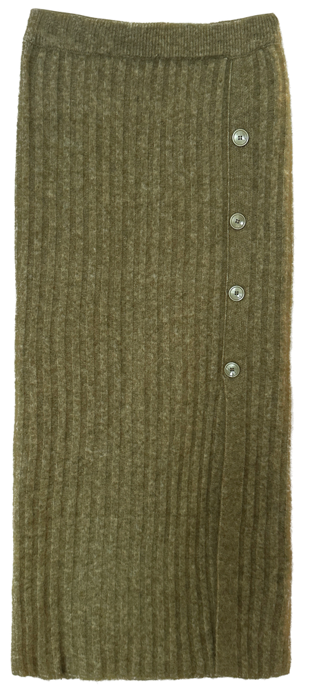 Button-decorated knitted split skirt