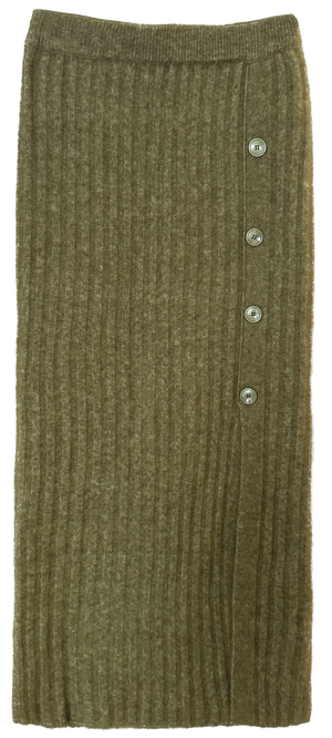 Button-decorated knitted split skirt