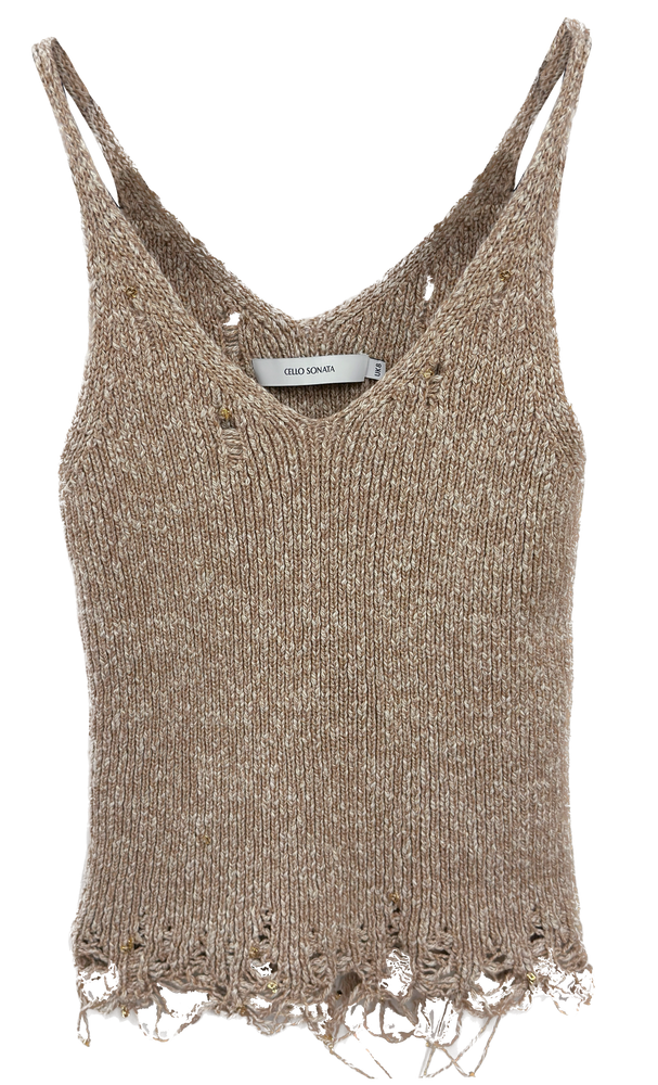 Knitted beaded vest with broken edges Color: Light camel