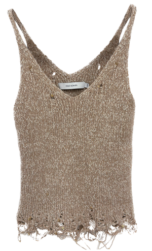 Knitted beaded vest with broken edges Color: Light camel