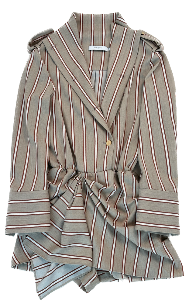 Stand-up collar striped jumpsuit