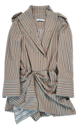 Stand-up collar striped jumpsuit