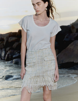 Tweed fringed skirt