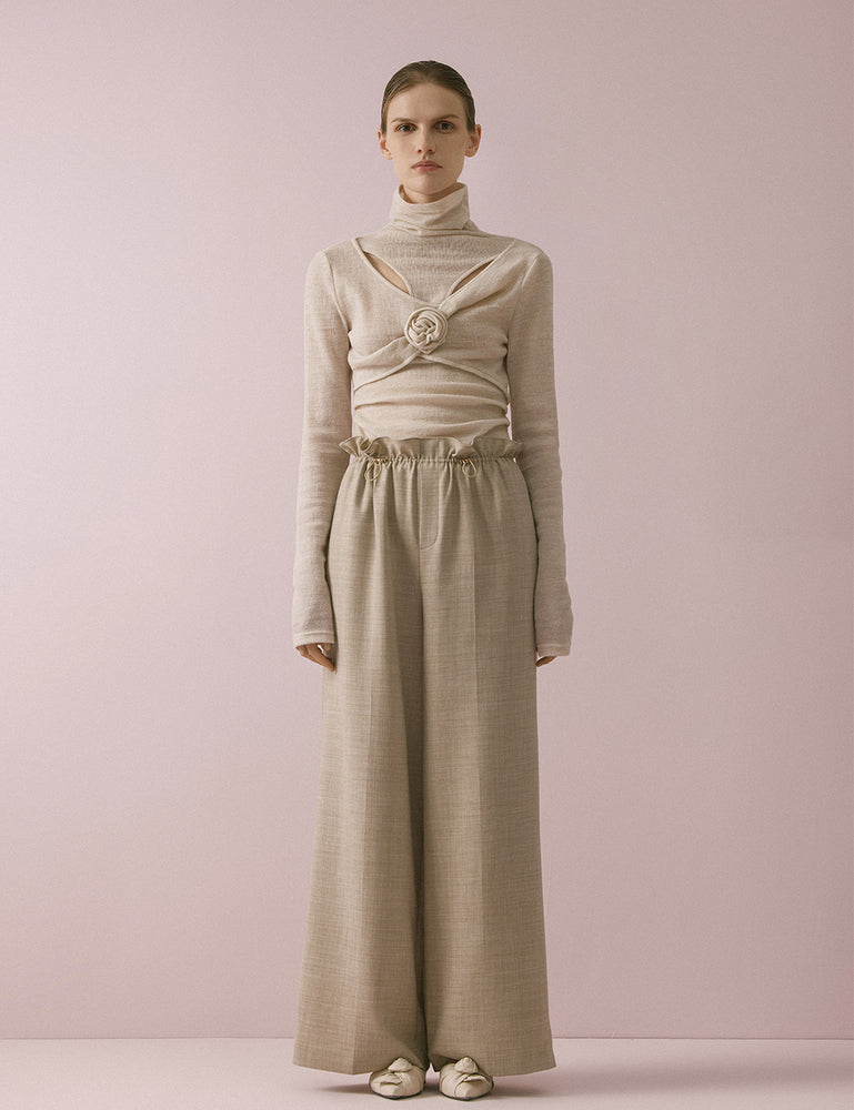 Draped waist wide-leg trousers