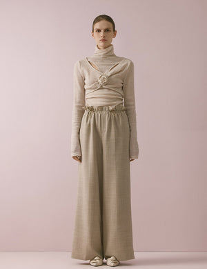 Draped waist wide-leg trousers