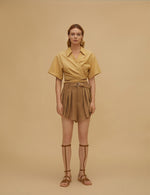 Brown Pleated Shorts