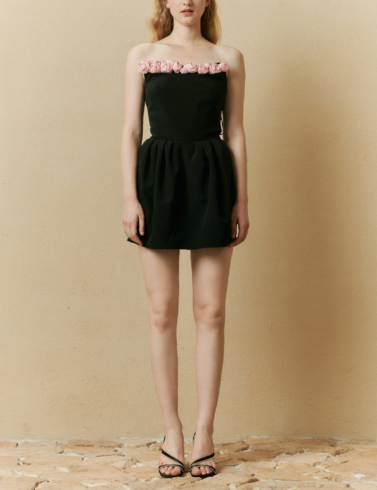 Flower emblellished short dress