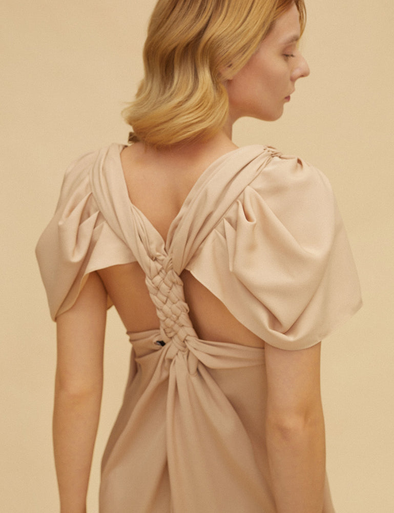 Three-Dimensional Woven Open Back Dress