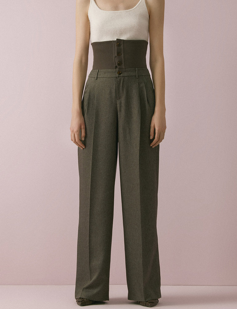 Knitted waist wide-leg trousers