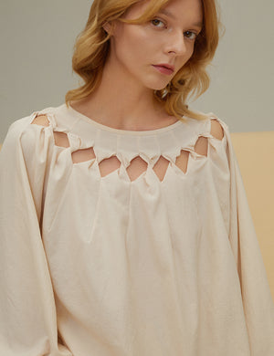 Twisted Shoulder Long-Sleeved Top