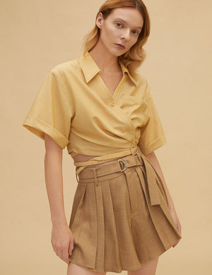 Brown Pleated Shorts