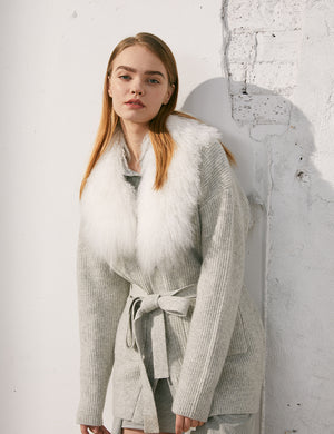 Detachable Fur Collar Knitted Cardigan