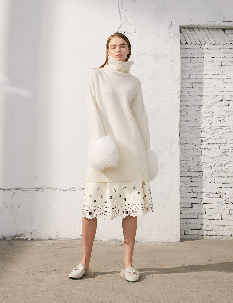 Removable Fur Turtleneck Knit Dress