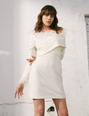 Camel Hair Knit Dressfeather-Trim Dress