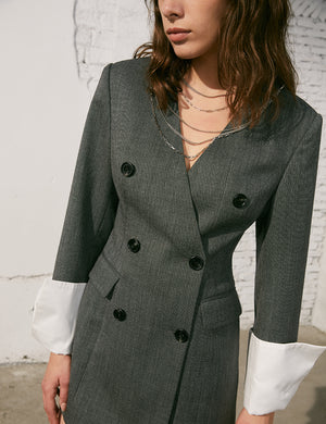 Collarless Suit Dress With Detachable Chains And Cuffs