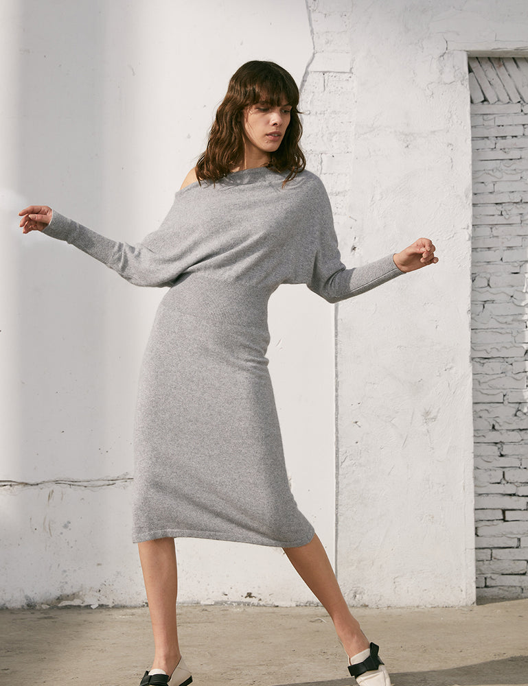 Off-Shoulder Knit Grey Dress