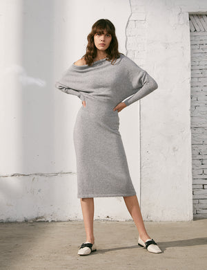 Off-Shoulder Knit Grey Dress