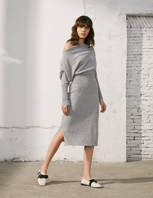 Off-Shoulder Knit Grey Dress