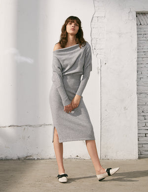 Off-Shoulder Knit Grey Dress