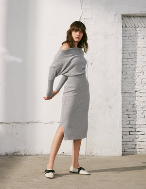 Off-Shoulder Knit Grey Dress